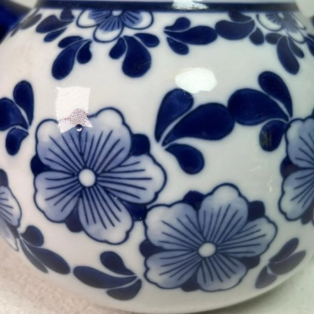 Blue & White Ceramic‎ Round Teapot CottageCore Luncheon  WhimsyFairy English Tea